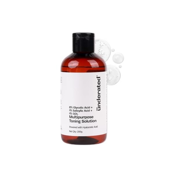 Underated Multipurpose Toning Solution with 8% Glycolic Acid, 1% Salicylic Acid & 1% GDL | Gentle Exfoliating Liquid for Clea