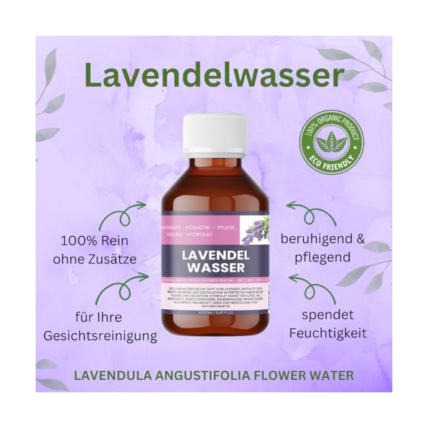 Nakobe Hydrolate de lavande bio - 250 ml - Eau de lavande biologique - 100 % naturelle - Soin de la peau