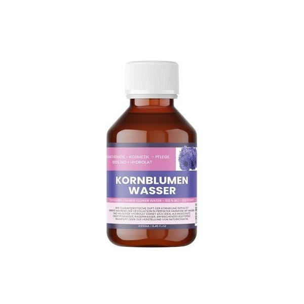 Eau de bleuet bio - 250 ml - Centaurea Cyanus Flower Water - Hydrolat naturel sans alcool - Pour le visage, le contour des ye...