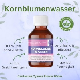 Eau de bleuet bio - 250 ml - Centaurea Cyanus Flower Water - Hydrolat naturel sans alcool - Pour le visage, le contour des ye...