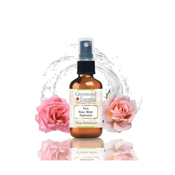 Greenwood Essential Eau de rose pure hydrosol rose damascena 100 % naturelle de qualité thérapeutique 50 ml