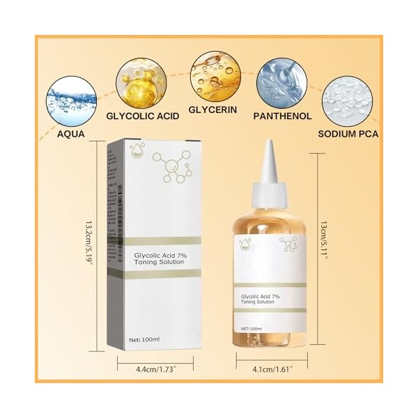 100ml Acide Glycolique 7% Toner Visage, Solution Tonifiante À L’Acide Glycolique 7%, Toner Tonique Peeling Visage, Hydratant,