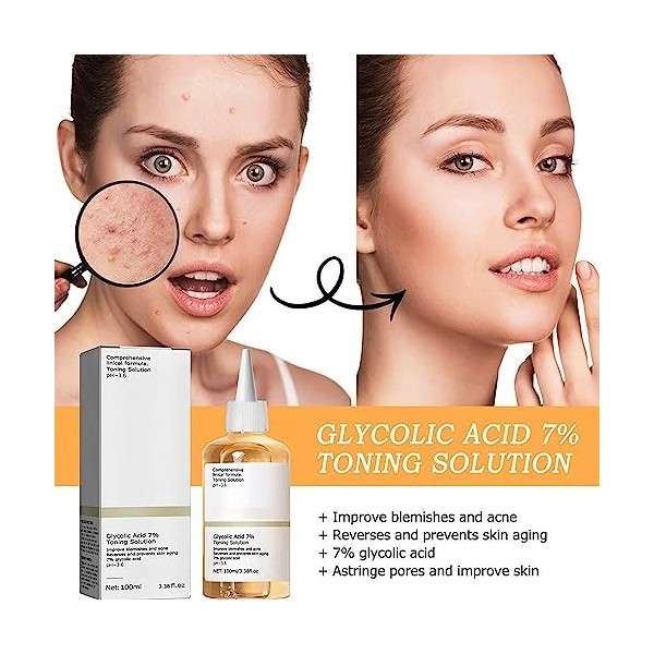 Acide Glycolique 7% Tonique,Acide Glycolique 7% Solution Tonifiante Resurfaçante,Toner À Lacide Glycolique Pour Le Visage,To