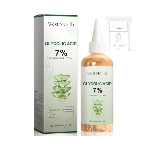 Acide Glycolique 7% Toner Visage,Glycolic Acid Toning Solution, Tonifiante À L’Acide Glycolique 100ML,Toner Tonique Peeling V...
