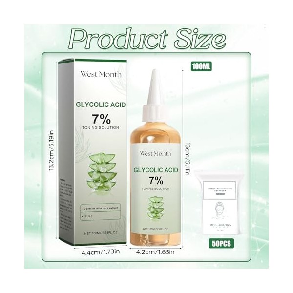 Acide Glycolique 7% Toner Visage,Glycolic Acid Toning Solution, Tonifiante À L’Acide Glycolique 100ML,Toner Tonique Peeling V...