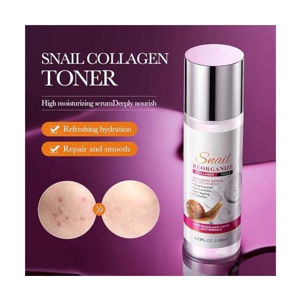 Tonique Anti-Rides À LEssence De Limace, Facial Toner, Hydratation Intense Pour Teint Éclatant, Action Raffermissante Contre