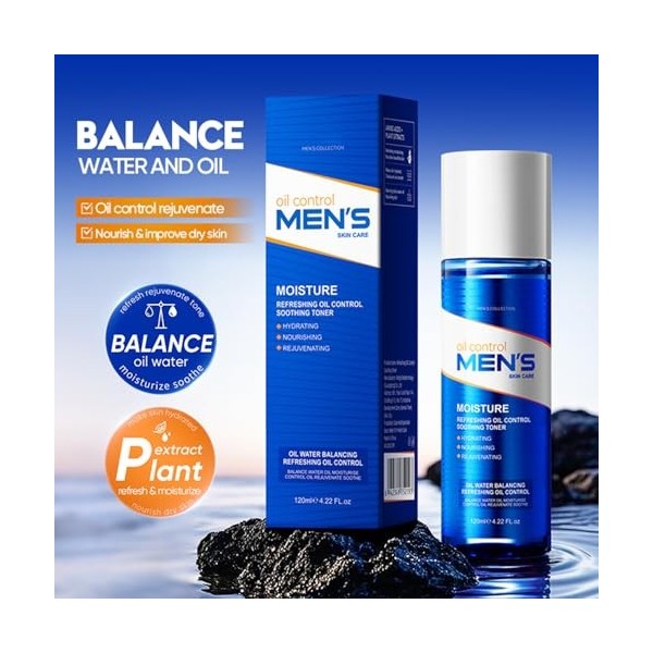 Lotion Tonique Visage Homme Contrôle Brillance, Facial Toner, Minimise Les Pores, Hydratation Matifiante, Soin Apaisant, Text