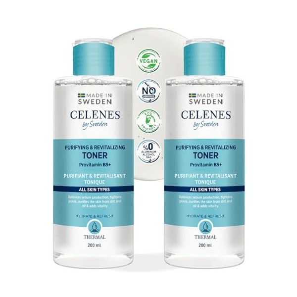 Celenes by Sweden Toner Visage Thermal Purifiant & Revitalisant, 200 ml - Lotion Visage Sans Alcool & Sans Paraben, Pour Tous...