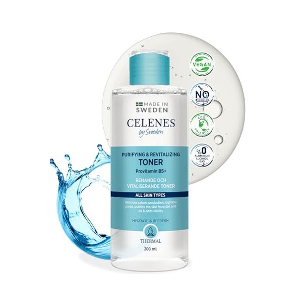 Celenes by Sweden Toner Visage Thermal Purifiant & Revitalisant, 200 ml - Lotion Visage Sans Alcool & Sans Paraben, Pour Tous...