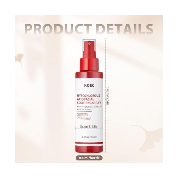 Spray dacide hypochloreux, spray dacide hypochloreux, HOCl pour le visage, hydratant pour les peaux sensibles 100 ml