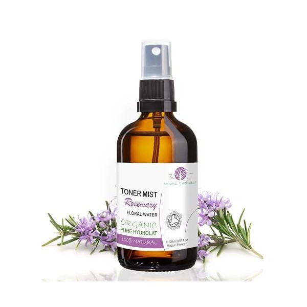 B.O.T cosmetic & wellness - Hydrolat de Romarin 100ml | Tonique Naturel Anti-Âge pour le Visage | Tonique pour Cheveux | Eau 