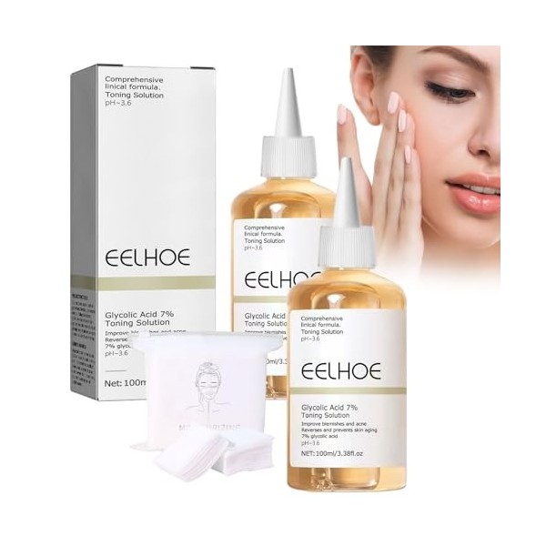 2PCS Acide Glycolique,Solution Tonifiante À L’Acide Glycolique 7%,Toner À Lacide Glycolique Pour Le Visage,Exfoliat Pour Le 