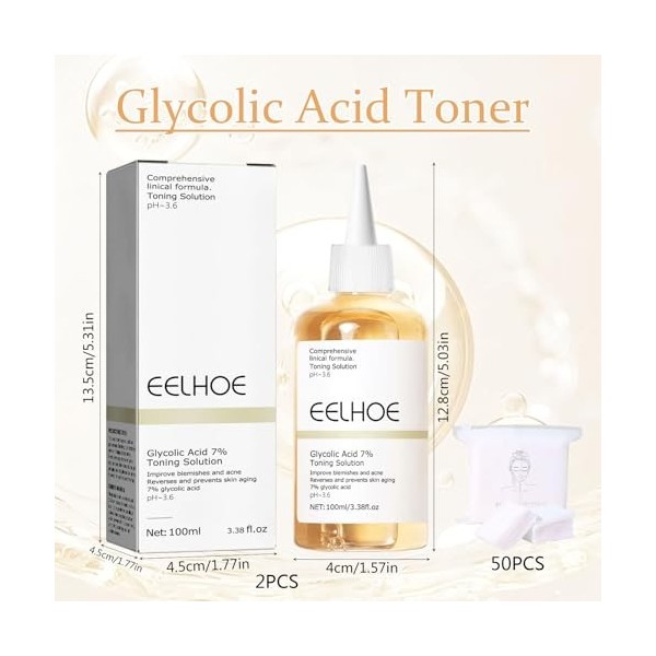 2PCS Acide Glycolique,Solution Tonifiante À L’Acide Glycolique 7%,Toner À Lacide Glycolique Pour Le Visage,Exfoliat Pour Le 