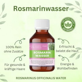 Eau de romarin bio - 250 ml - 100 % naturelle et végétalienne - Eau Rosmarinus Officinalis - Eau capillaire et soin du visage