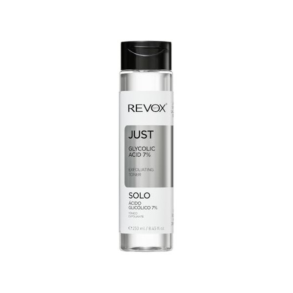 REVOX B77 - Acide Glycolique 7%, 250 ml, Tonique Exfoliant Visage Et Cou, Exfolie, Éclaircit Et Améliore La Texture De La Pea
