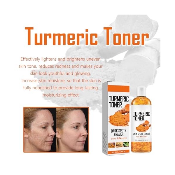 Tonique visage au curcuma – Élimine les taches brunes et hydrate contre le vieillissement cutané, tonique visage nourrissant ...