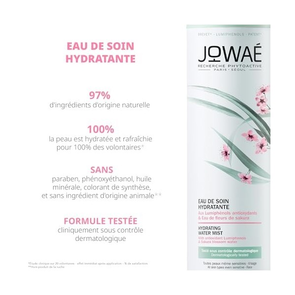 Jowaé - Eau de Soin Hydratante à lEau de Fleurs de Sakura 200ml - Soin visage - Toutes peaux - Peaux sensibles - 97% dingré