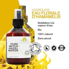 Nettoyant Facial à lhamamélis 250 ml Eau Pure dhamamélis Tonique Astringent Visage Peau Grasse, Mixte et Sensible Effet Ap Lo...