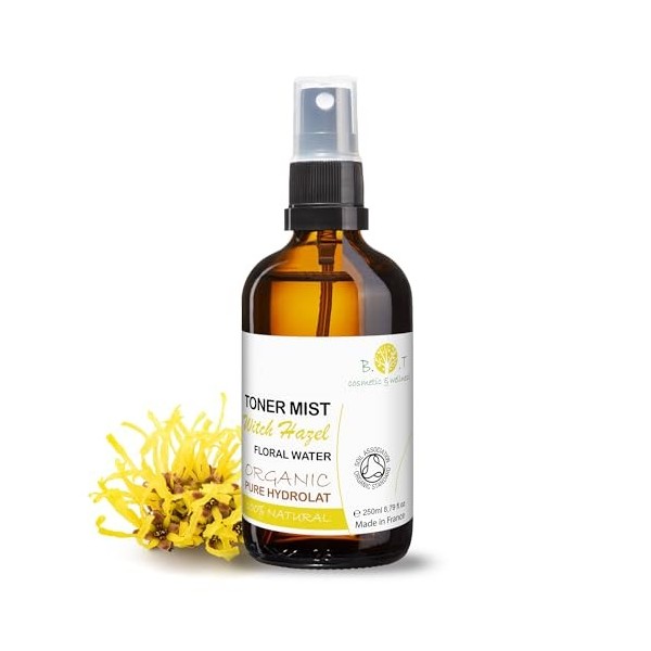 Nettoyant Facial à lhamamélis 250 ml Eau Pure dhamamélis Tonique Astringent Visage Peau Grasse, Mixte et Sensible Effet Ap Lo...