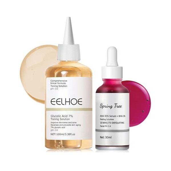 Acide Glycolique 7% Tonique, AHA 30% + BHA 2% Peeling Solution, Sérum Exfoliant pour le Visage, Purifier et Hydrater la Peau,