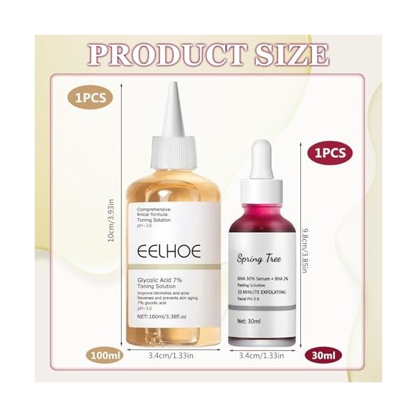 Acide Glycolique 7% Tonique, AHA 30% + BHA 2% Peeling Solution, Sérum Exfoliant pour le Visage, Purifier et Hydrater la Peau,
