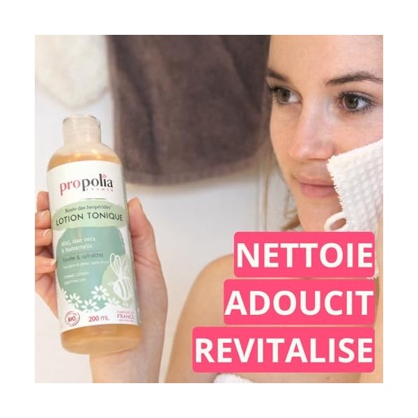 PROPOLIA - Bio - Lotion tonique - Nettoie, démaquille et tonifie - Miel, Aloe vera & Hamamélis - Adolescents et adultes - Fab