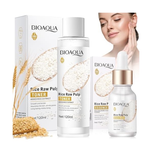 Rice Toner Visage et Rice Serum, Toner Hydratant À Lextrait De Riz, Toner Au Riz Pour Le Visage, Rice Raw Pulp Skin Care Kit