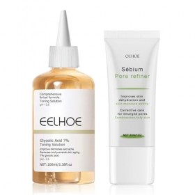 Acide Glycolique 7% Exfoliating Toner et Crème Rétrécissante pour Les Pores, Glycolic Acid Toner Visage, Rétrécit Les Pores, 