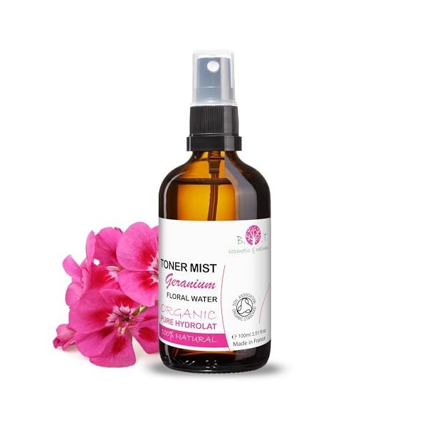 B.O.T cosmetic & wellness Bio Hydrolat de Géranium. Eau de Géranium pour les Soins de la Peau Visage & Corps , les Cheveux e