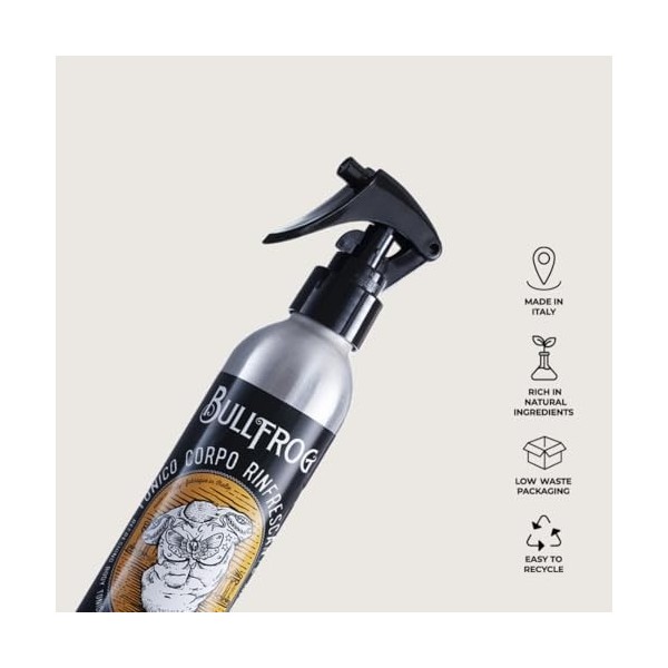 Bullfrog – Tonique Corps Rafraîchissant 200 ml – Frais, Délicat, Énergisant – Hydrate la Peau et Apporte Vitalité – Notes Épi