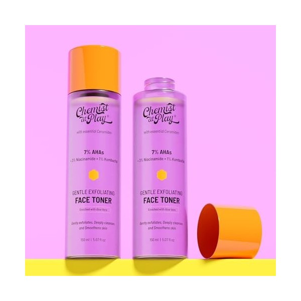Chemist At Play Tonique visage à lacide glycolique pour une exfoliation douce et une hydratation de la peau | Formulé avec 7