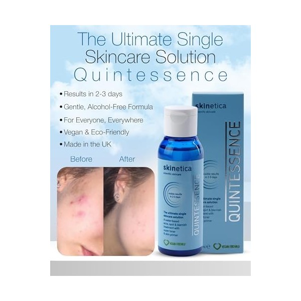 Skinetica Quintessence Toner visage pour lacné, les taches et les imperfections 100 ml | Sans produits chimiques agressifs, 
