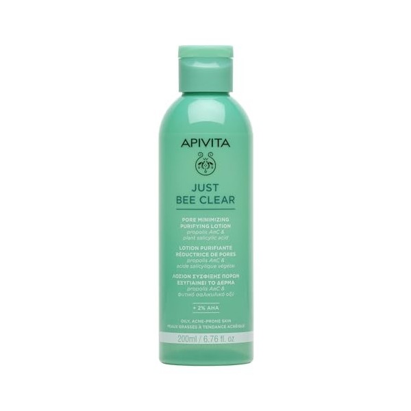Apivita Just Bee Clear Lotion Purifiante Réductrice De Pores Pour Pour Peaux Grasses, Acné, Imperfections Et Boutons 200ml - 