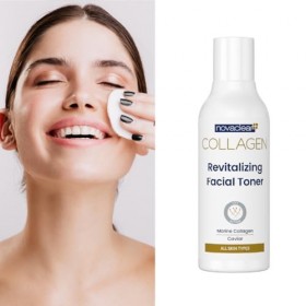 NovaClear Tonique visage revitalisant au collagène – Or actif, collagène marin et toner infusé au caviar pour une peau hydrat