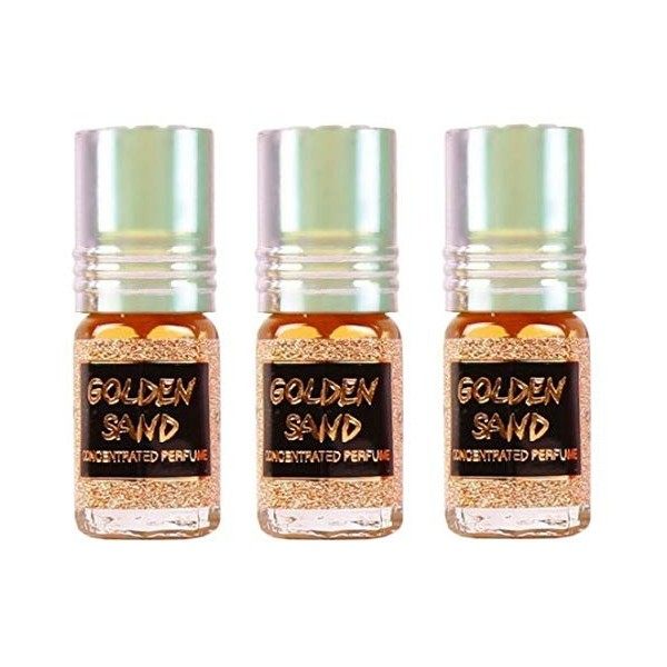 Huile Parfumée GODEN SAND 3 ml, Oud Arabe 100% Huile Sans Alcool Musc Halal Pour Homme et Femme Attar Longue Durée, Flacon Ro