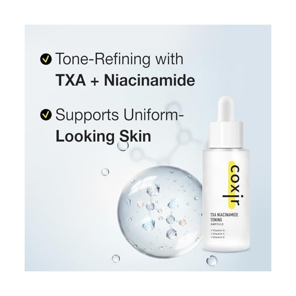 coxir TXA NIACINAMIDE Toning Acide I Acide Tranexamique, Vitamine C I Even Skin Tone, Hydratant, Lisse, Calming, Hydratant, H