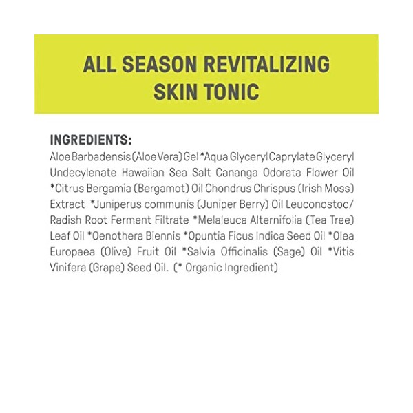 Raw Elements Tonique organique quotidien revitalisant pour hydrater et réparer avec algues arctiques, aloe vera, huile doliv