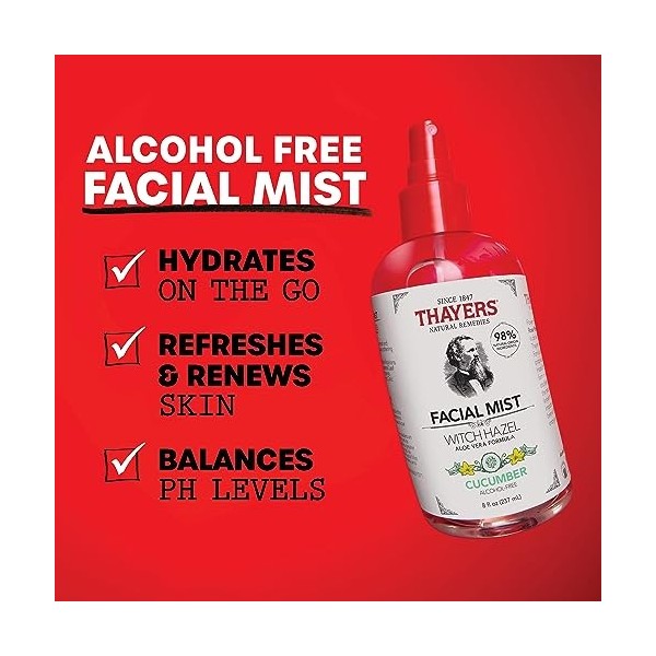 Thayers Lotion brume tonique douce - Concombre, Hamamélis & Aloe vera bio - hydratation & pores resserrés - sans alcool - san...