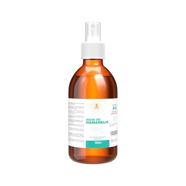 Snadi - Eau dHamamélis BIO | Hydrolat 500 ml | Sans Alcool | Pur, Naturel et Végan | Peau Hydratée et Sans Imperfections | A