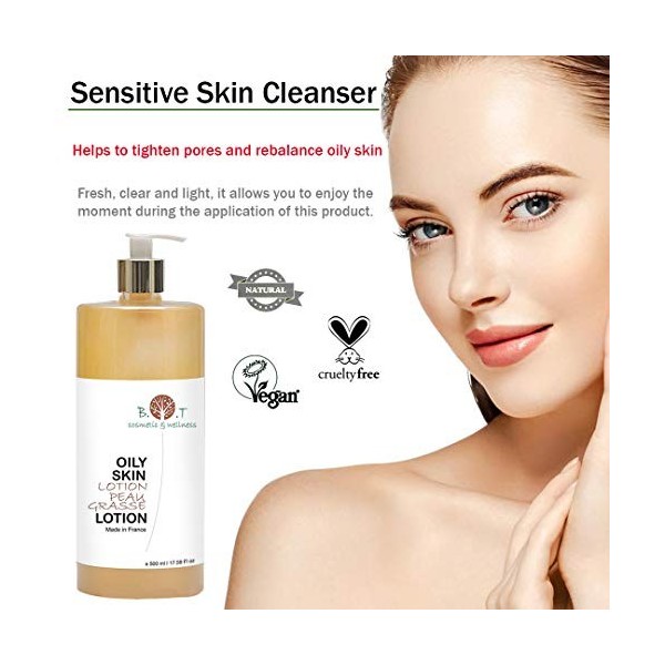 B.O.T Cosmetic & Wellness - Lotion Purifiante Visage 500ml | Peau Grasse | Nettoyante, Hydratante | Régule Sébum | Réduit Poi