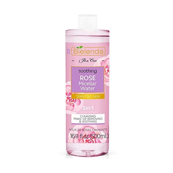 ROSE CARE Eau de Rose 3 in1 Démaquillant Apaisant pour le Nettoyage de la Peau Sensible Effet Tonifiant Anti-âge Acide Hyalur