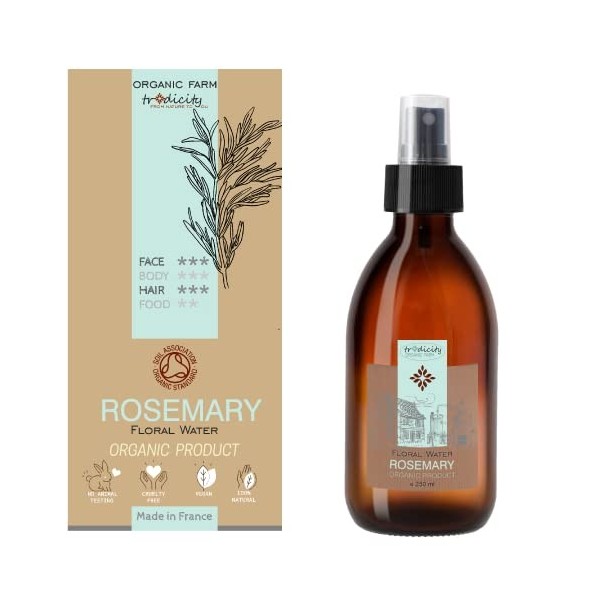 Eau Florale Romarin Bio 250ml | Hydrolat Peau Grasse | Tonique Visage, Spray Anti-Chute Cheveux | Brume Oreiller Astringente,...