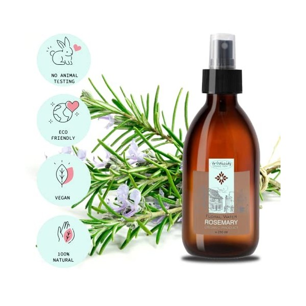 Eau Florale Romarin Bio 250ml | Hydrolat Peau Grasse | Tonique Visage, Spray Anti-Chute Cheveux | Brume Oreiller Astringente,...