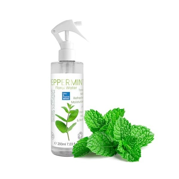 bleu & marine Bretania - Eau Florale Organique de Menthe Poivrée 200ml | Tonifiante & Décongestionnante | Idéale pour Peaux G