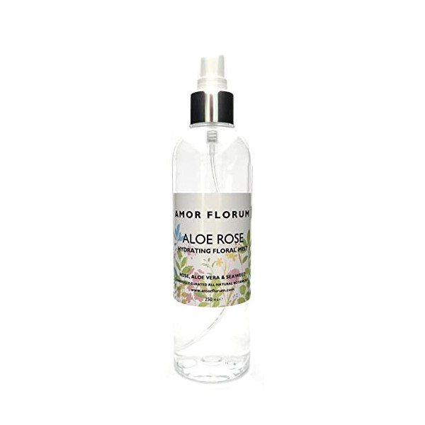 100% Naturel EAU HYDRATANTE - ALOE VERA & ROSE - 250ml - par AMOR FLORUM. Une Brume Naturelle et Apaisante pour le Visage, Co
