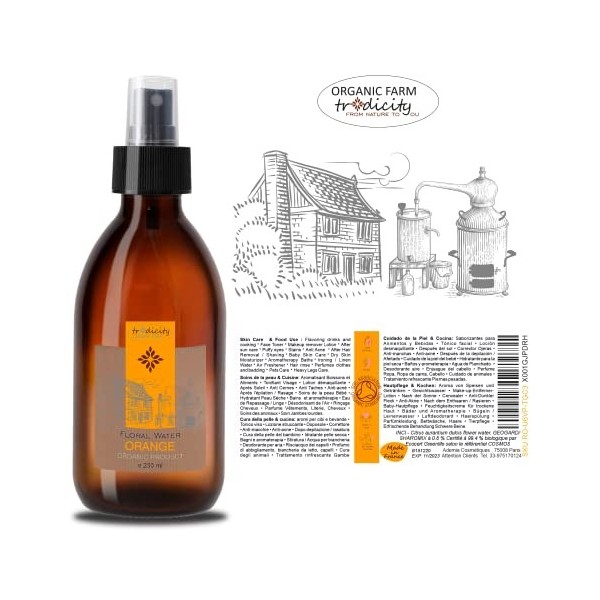 Eau Florale dOrange Bio · Hydrolat dOrange Bio · Astringent Visage, Peaux Grasses, Hydratant Corps & Visage, Apaisant · Eau