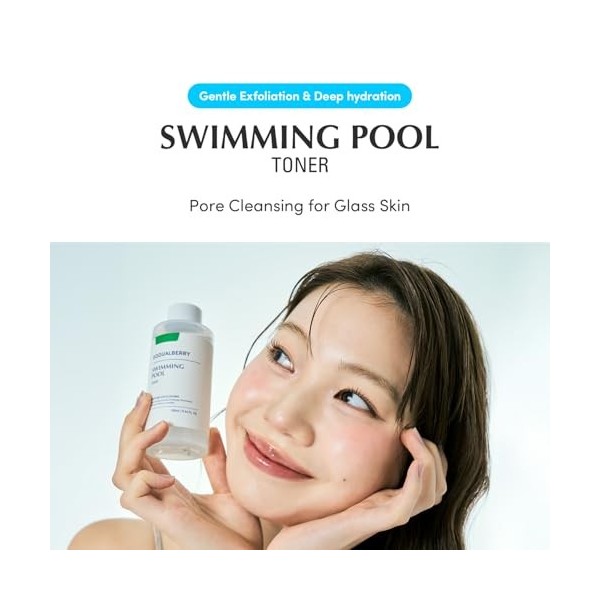 EQQUALBERRY Swimming Pool Toner 155ml – Lotion Tonique Visage Hydratante aux Enzymes Naturelles et Acide Hyaluronique – Exfol