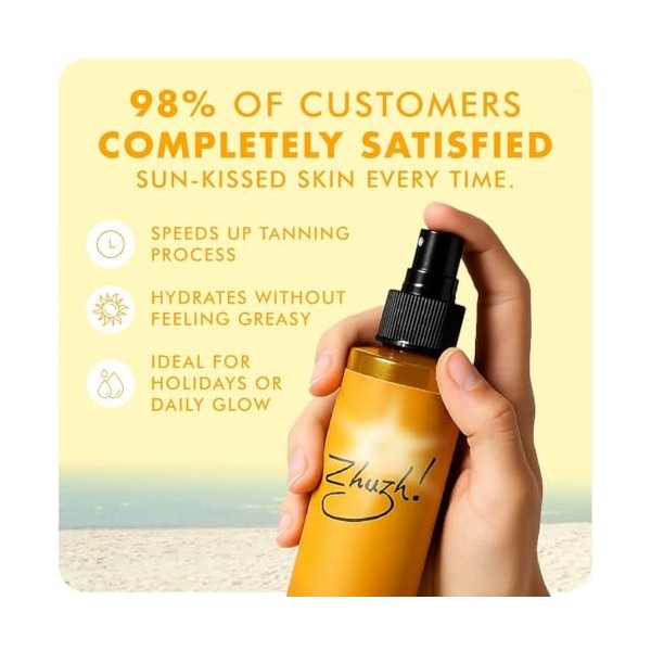 Zhuzh! Accélérateur de bronzage 200 ml – Bronzage rapide et naturel – Formule hydratante pour soleil et solarium – Avec ingré...