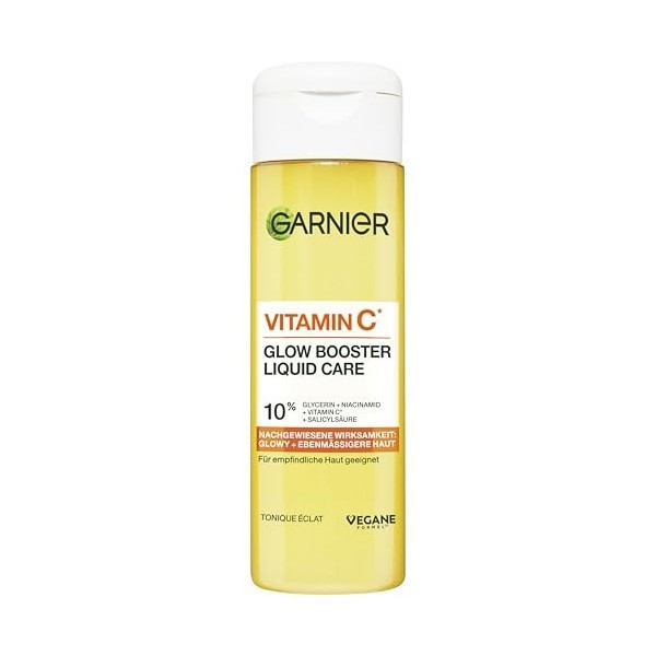 Garnier Vitamine C Glow Booster Liquid Care - Toner avec niacinamide et acide salicylique - Pour un teint éclatant et uniform...