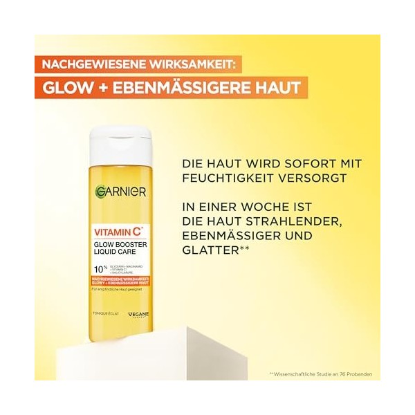 Garnier Vitamine C Glow Booster Liquid Care - Toner avec niacinamide et acide salicylique - Pour un teint éclatant et uniform...